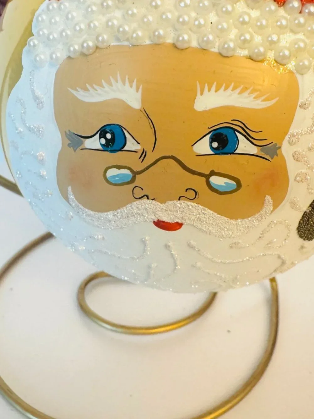 Vtg Nelson Trade Collectors Series Jumbo Beaded Glass Santa Claus Christmas Orna
